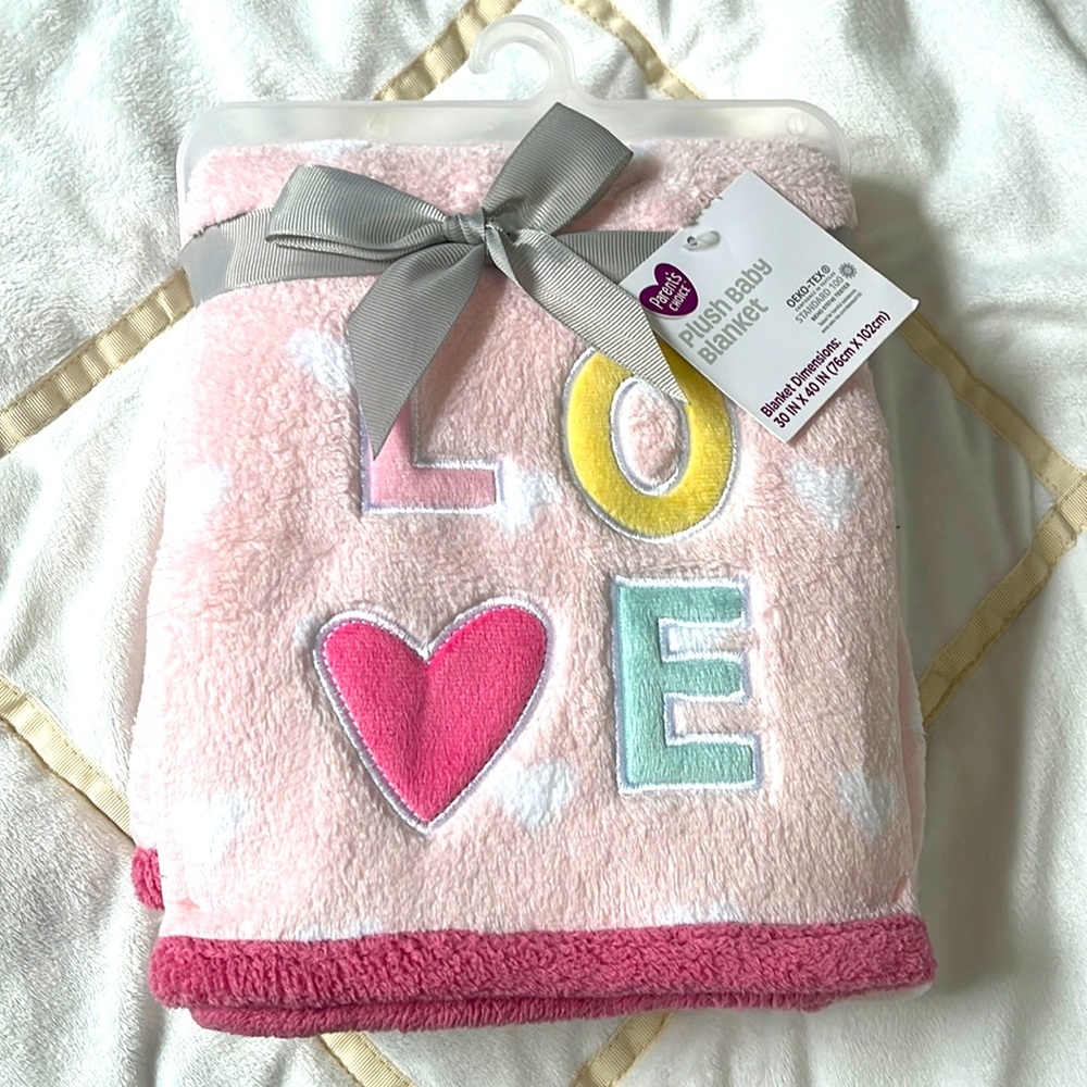 Pink “Love” baby blanket